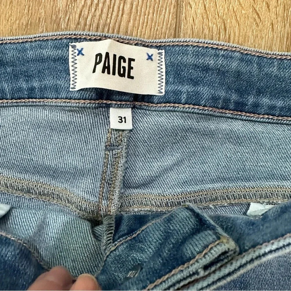 Paige Claudine High-Rise Ankle Flare Raw Hem Medium Wash Denim Jeans Size 31 NWT - Picture 5 of 10